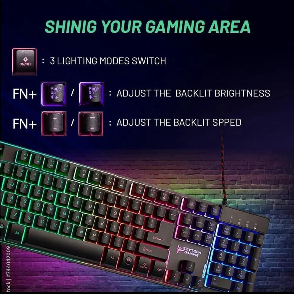 Skytech Gaming Keyboard, USB interface, rainbow backlight, anti-ghosting